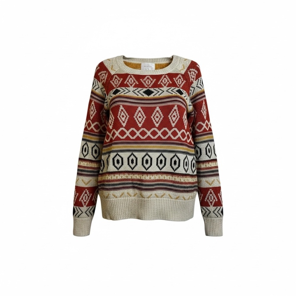 SKIES ARE BLUE‎ Southwest Aztec Geometric Pattern Crewneck Sweater Women XS